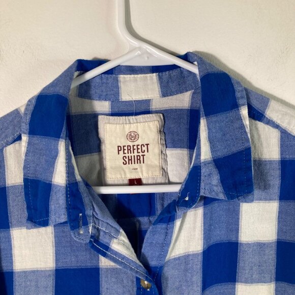 Womens So Perfect Shirt Buffalo Plaid Flannel Shirt Blue White Cotton L fits lik - Picture 4 of 8